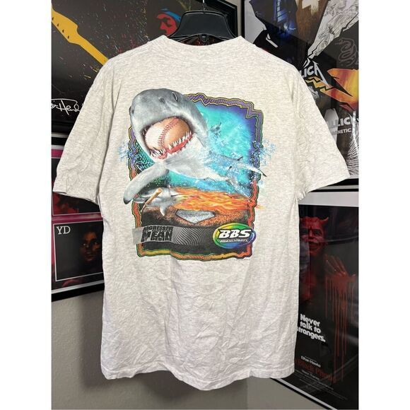 Vintage 90s Big Ball Sports Baseball Shark Tee - Picture 1 of 8